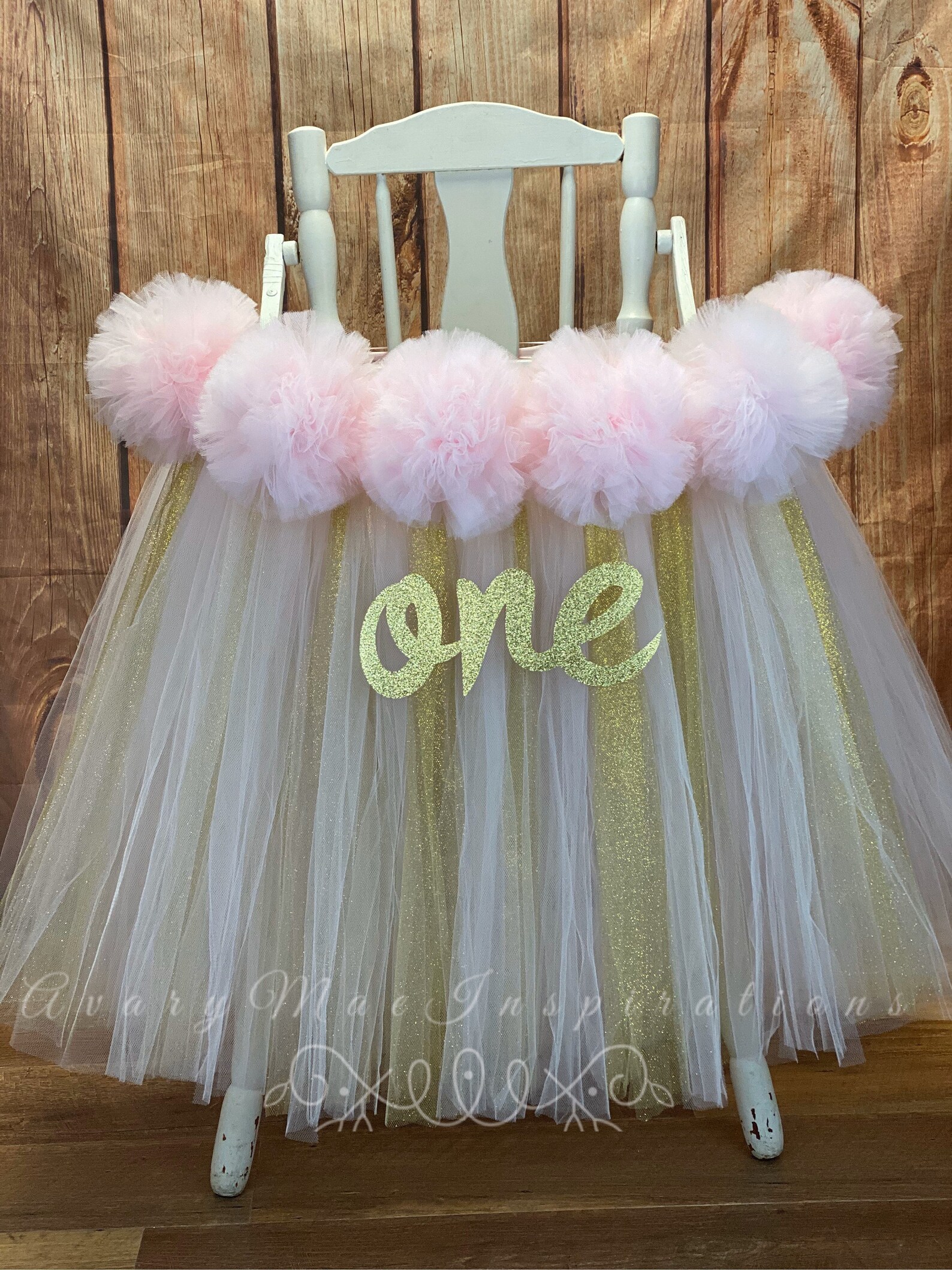 Pink and Gold High Chair Tutu Light Pink Tulle Highchair Etsy