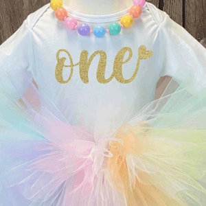 Pastel Rainbow First Birthday Outfit, Unicorn Girls 1st Birthday Tutu, One Year Old Bodysuit, Smash Cake Photo Outfit, First Birthday Outfit image 2