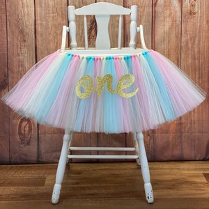 High Chair Tutu, Pink and Aqua Highchair Tutu, Pastel High Chair Banner