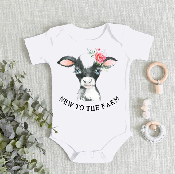 New to the Farm Baby Cow Bodysuit, Little Black Cow Shirt, Calf Outfit, Farm Animal Shower Gift, Toddler Funny Girls Country Farmhouse Shirt Il_570xn