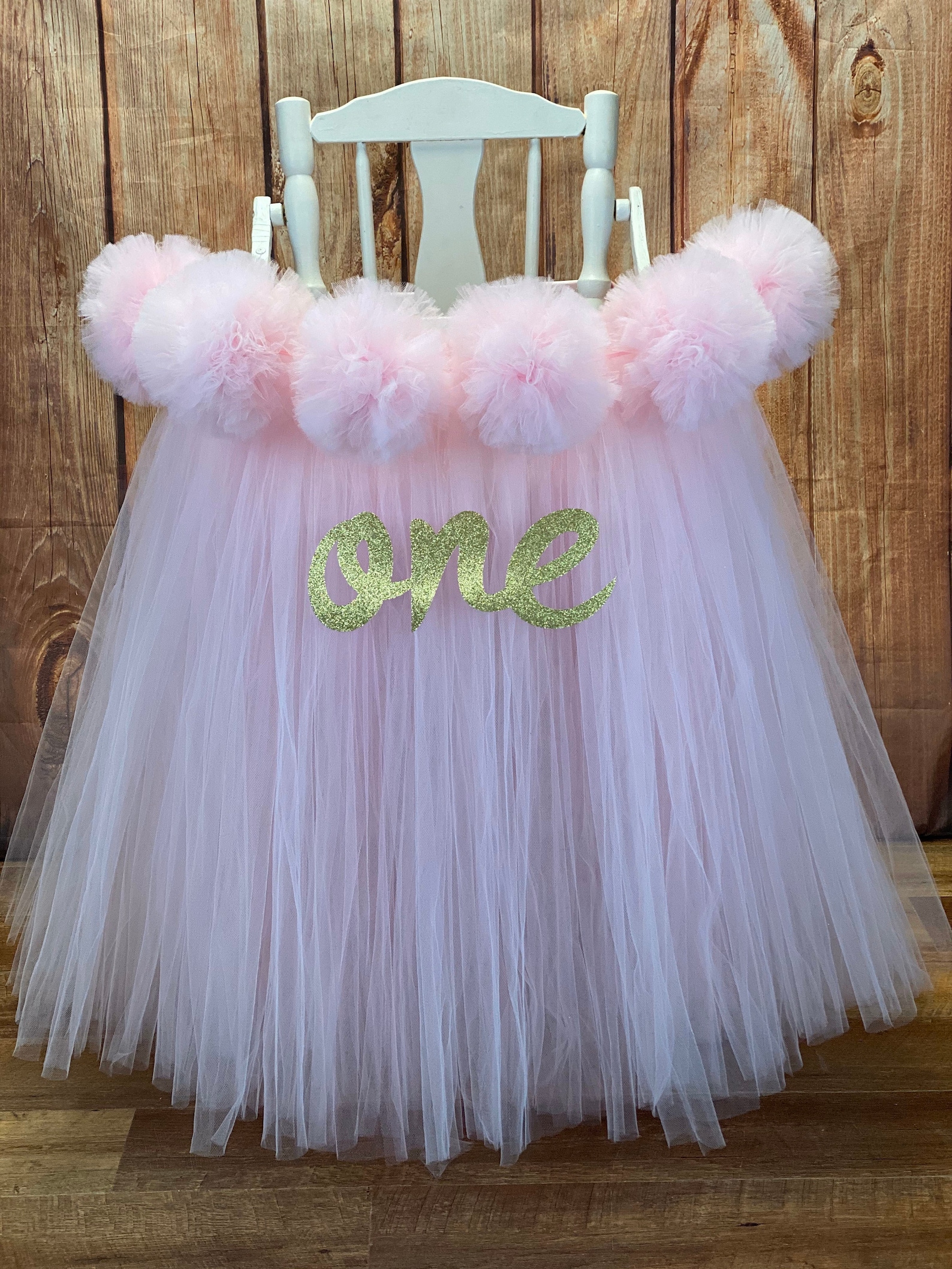 Pink and Gold High Chair Tutu Highchair Banner With Pompoms Etsy