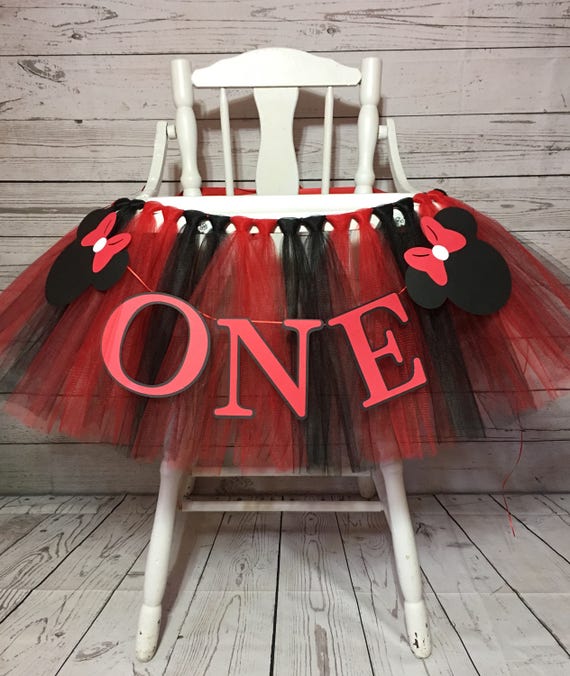 Minnie Mouse High Chair Tutu- High Chair Tutu- Minnie Mouse Highchair Banner- High Chair Banner- Minnie First Birthday- Minnie Tutu- Il_570xn