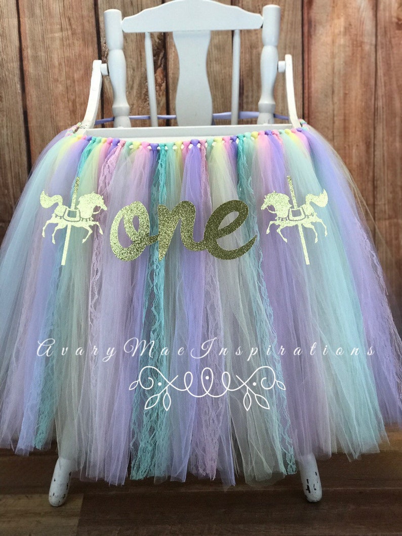 Carnival Horse ANY COLORS Girls First Birthday Carnival Highchair Banner Smash Cake Party Pink Carousel 1st Birthday High Chair Tutu