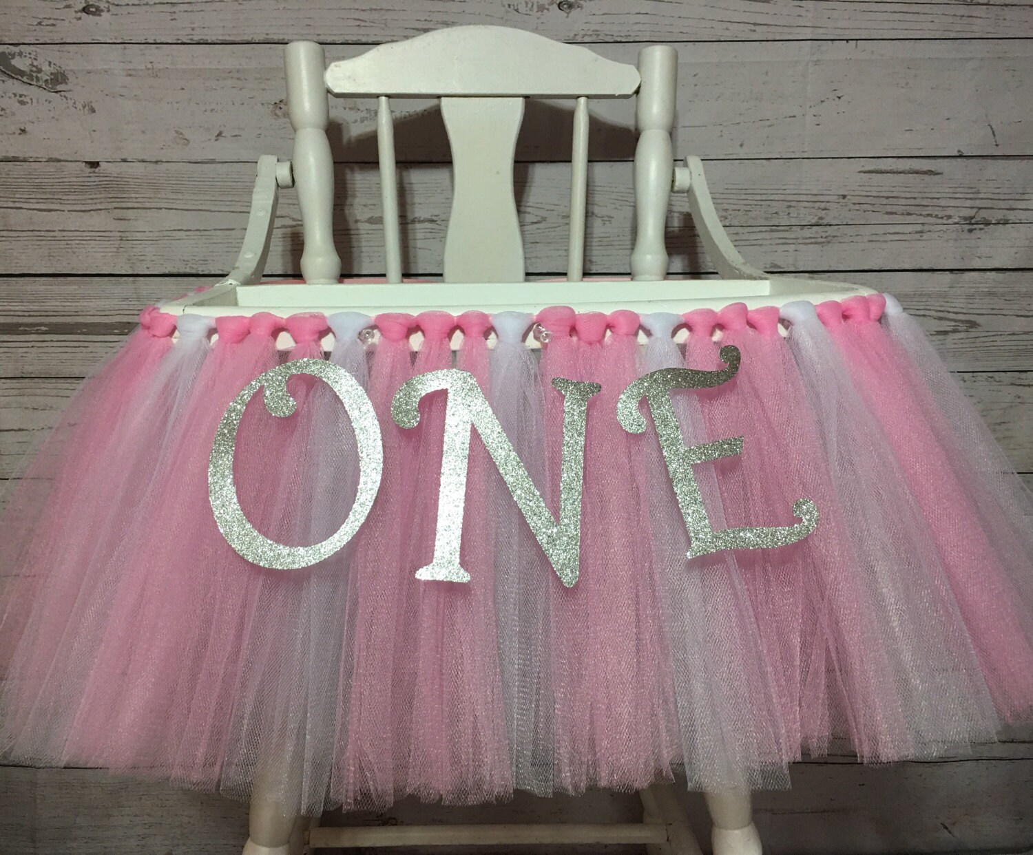 Pink High Chair Tutu And White Tulle Highchair Skirt 50