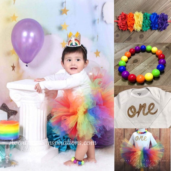 rainbow first birthday outfit girl