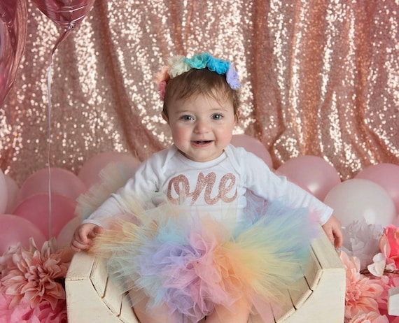pastel rainbow first birthday outfit