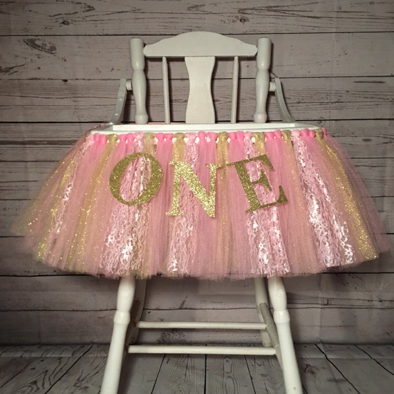 Pink and Gold High Chair Tutu- High Chair Skirt- Highchair tutu- Highchair skirt-Pink and Gold 1st Birthday- Pink and Gold High Chair Tutu Il_570xn