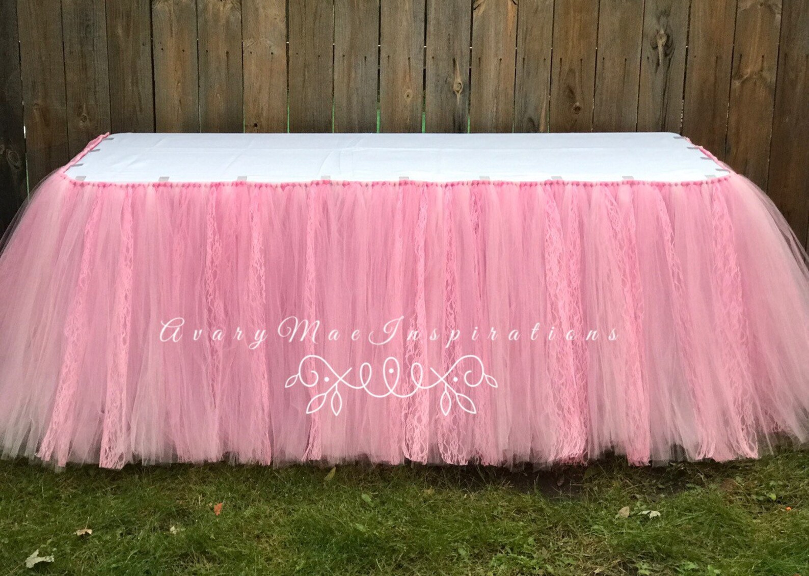 Pink Tulle & Lace Table Skirt Baby Shower Tulle Table Etsy