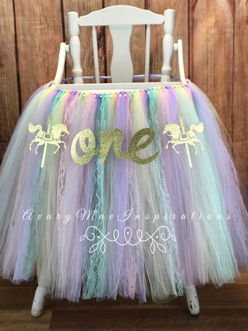 Carnival Horse ANY COLORS Girls First Birthday Carnival Highchair Banner Smash Cake Party Pink Carousel 1st Birthday High Chair Tutu