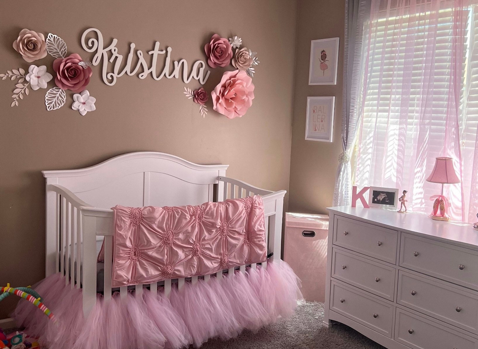 PINK Crib Bedding Set with Ruffle Trim and Sash Ties