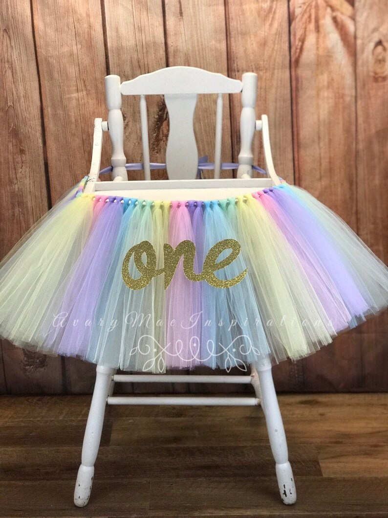 Pastel Rainbow High Chair Tutu Girls First Birthday Highchair | Etsy