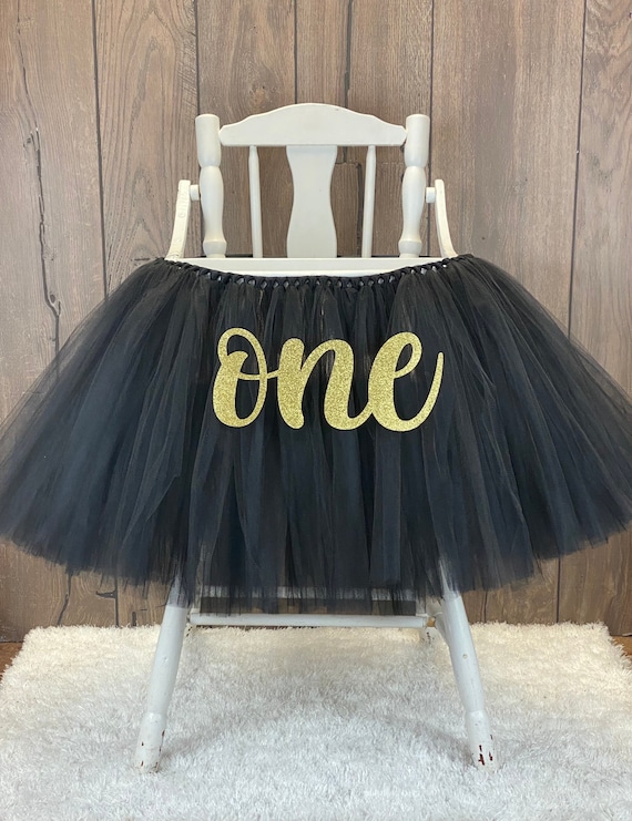 Black High Chair Tutu, ANY COLOR Girls First Birthday Highchair Banner Skirt, Black and Gold 1st Birthday Party, Onederful, Wild One Il_570xn
