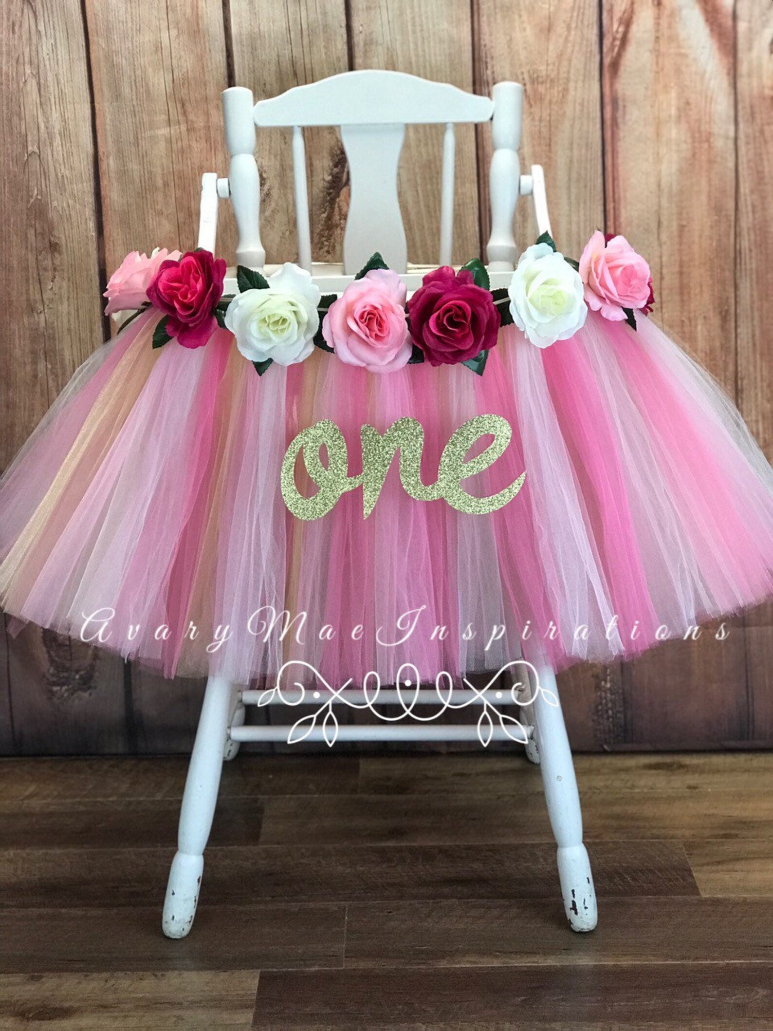 Pink and Gold High Chair Tutu Banner Highchair Skirt for Etsy