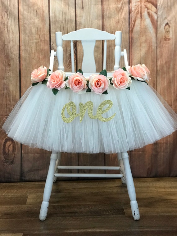 High Chair Tutu, Highchair Banner Skirt, Floral Girls First Birthday