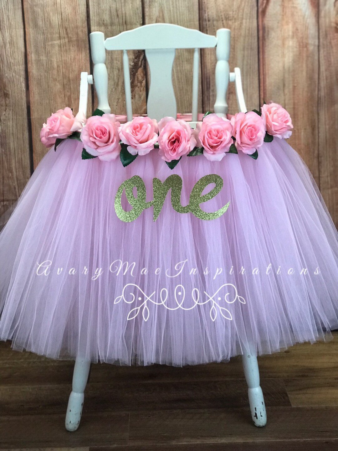 Pink High Chair Tutu and Roses, First Birthday High Chair Banner