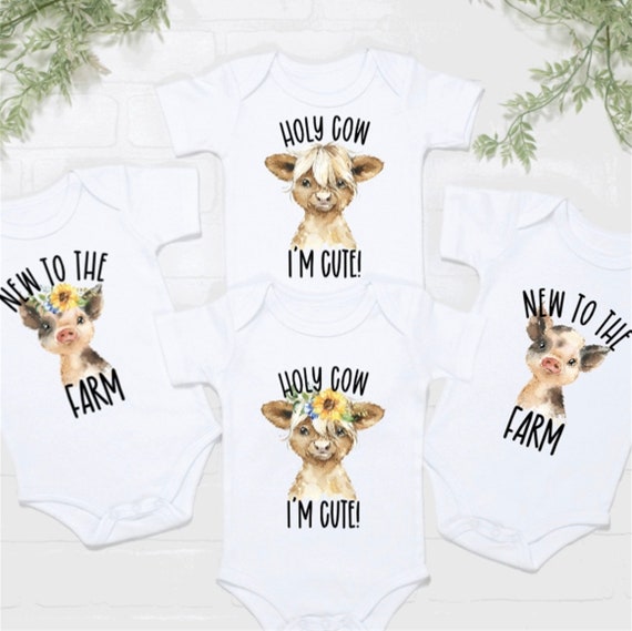 Cow Baby Onesie, Toddler Shirt Bodysuit, Funny Cow, New to the Farm, Holy Cow I'm Cute, Baby Shower Gift, Farm Girl, Love Cows and Pigs Il_570xn