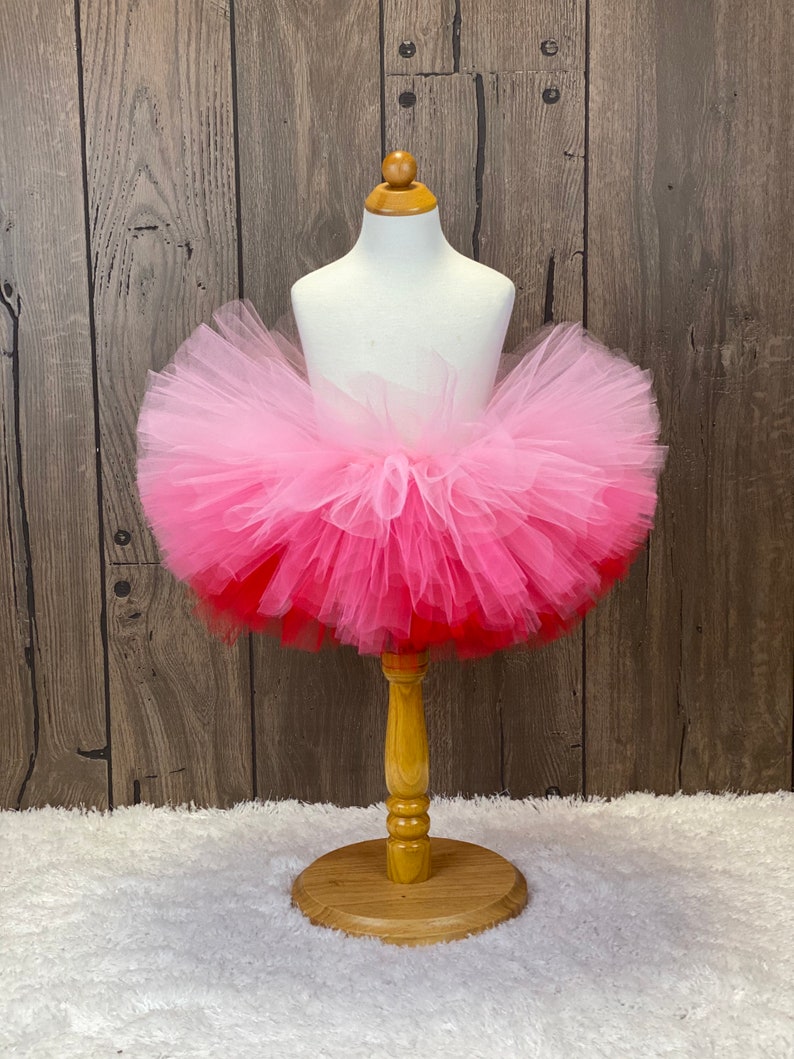 Pink to Red Ombre Girls Tutu, Baby Tutu, Toddler Blush Smash Cake Outfit, Infant Tutu, Valentines Day Outfit, Ballerina Princess Girls Tutu image 3