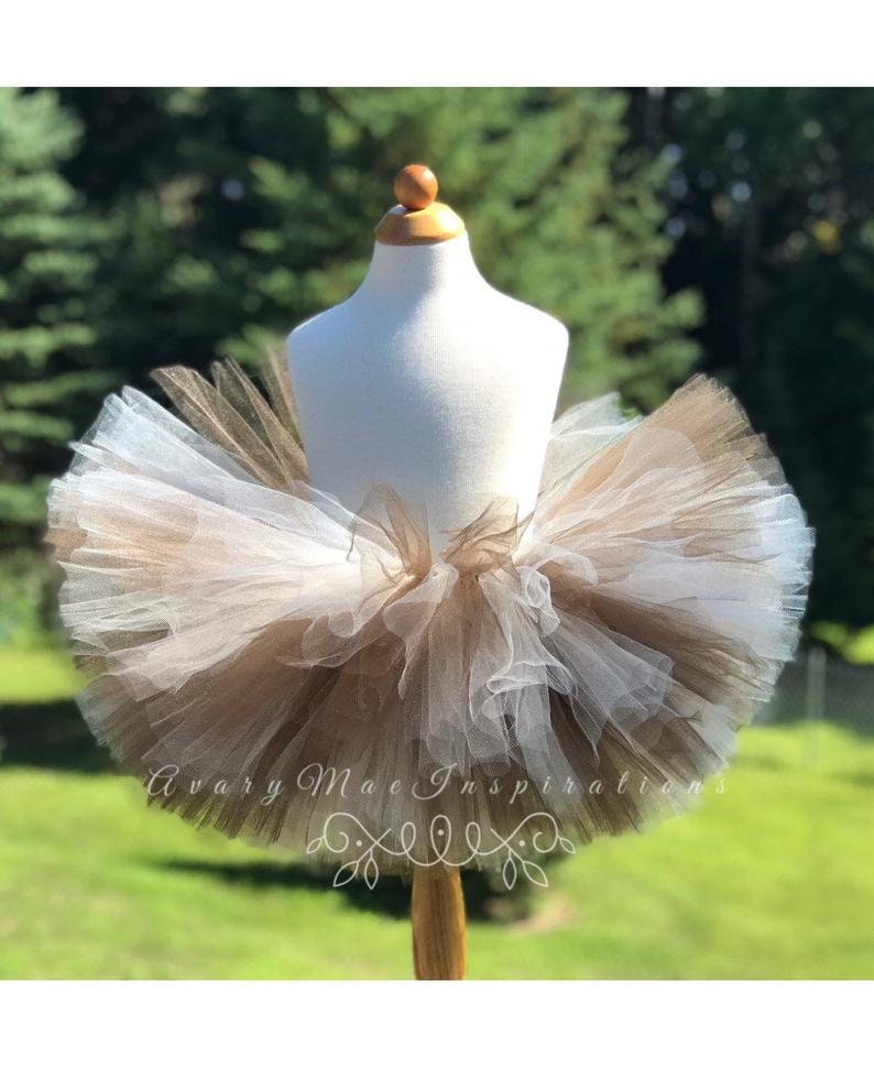 Girls Fluffy Tutu, ANY SIZE, Brown and Ivory Deer Costume Tulle Tutu, Harvest Tutu, Girls Fall Tutu, Baby Fawn, Infant Tutu, Toddler Tutu image 3