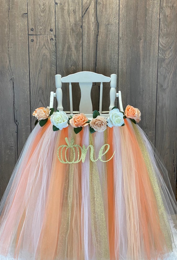 Floral Pumpkin 1st Birthday High Chair Tulle Tutu, Pumpkin Patch, Autumn Fall Banner, 1st Birthday, Pumpkin Garland, Cake Smash, Blush Peach Il_570xn