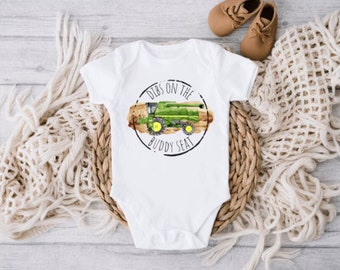 Dibs on the Buddy Seat Bodysuit, Pregnancy Reveal to Dad, Farming Birth Announcement, Green Tractor Baby Bodysuit, Funny Farming Shower Gift