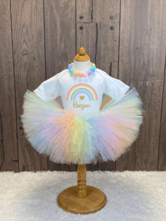 Girls Pastel Rainbow Tutu, Toddler Pastel Rainbow Smash Cake Photo Outfit, One Year Old Onesie, Unicorn First Birthday, Princess Party Tutu Il_570xn