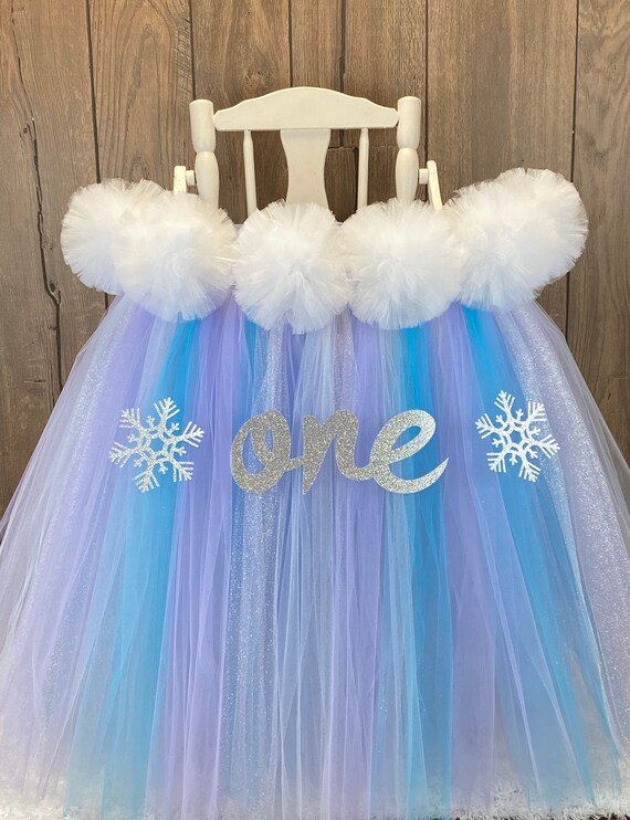 Winter Onederland First Birthday High Chair Tutu, Lavender and Turquoise , Highchair Skirt, Frozen Snowflakes Banner, Winter 1st Birthday Il_570xn