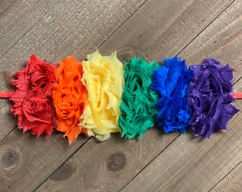 Rainbow Headband, Girls Rainbow Baby Head Band, Mini Flower Girls Hair Bow, Newborn Infant Headband, Baby Shower Gift, Rainbow Baby Gift