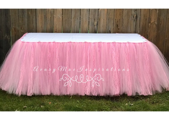 longitud jugar famélico Falda de mesa de tul rosa y encaje falda de mesa de tul de - Etsy México