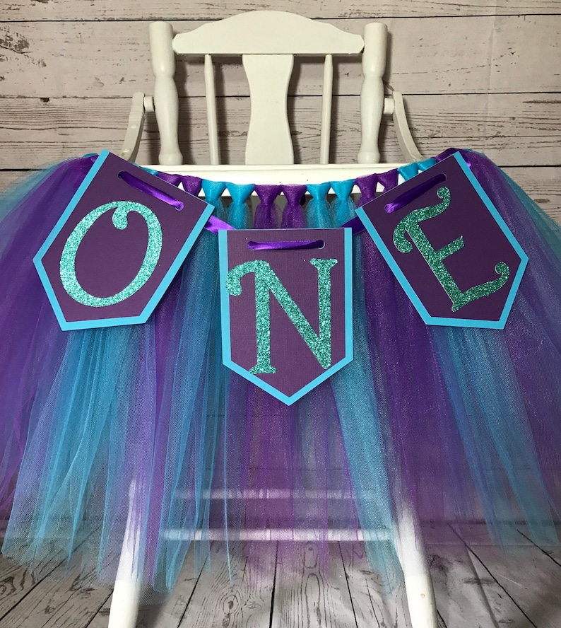 Little Mermaid High Chair Tutu High Chair Skirt Highchair Tutu Highchair Skirt Blue And Purple High Chair Banner Will Custom Make