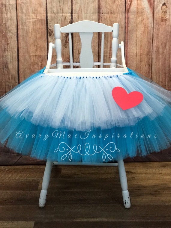 Alice in One derland High Chair Tutu, Girls First Birthday Highchair Banner, Turquoise and White Tulle Tutu Skirt for Smash Cake Party Il_570xn