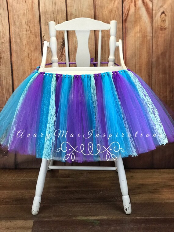 Little Mermaid High Chair Tutu- High Chair Skirt-Highchair tutu- Highchair skirt Blue and Purple High chair Banner- Will Custom Make Il_570xn