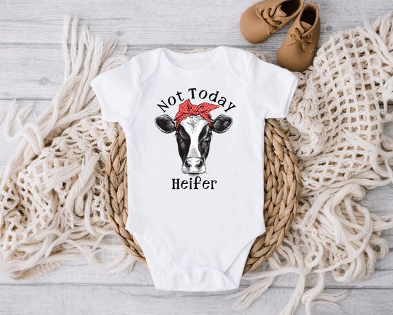 Not today Heifer Shirt, Kids Cow Lover Onesie, Baby Funny Cow Tee Shirt, Toddler Cow Tee, Cow & Red Bandanna, Infant Country Farm Girl Gift Il_570xn