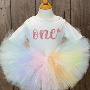 Pastel Rainbow First Birthday Outfit, Unicorn Girls 1st Birthday Tutu, One Year Old Bodysuit, Smash Cake Photo Outfit, First Birthday Outfit image 3