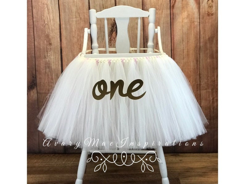 High Chair Tutu High Chair Skirt Ivory and Pink Highchair tutu Highchair skirt High Chair Skirt-1st Birthday High Chair Tutu image 5