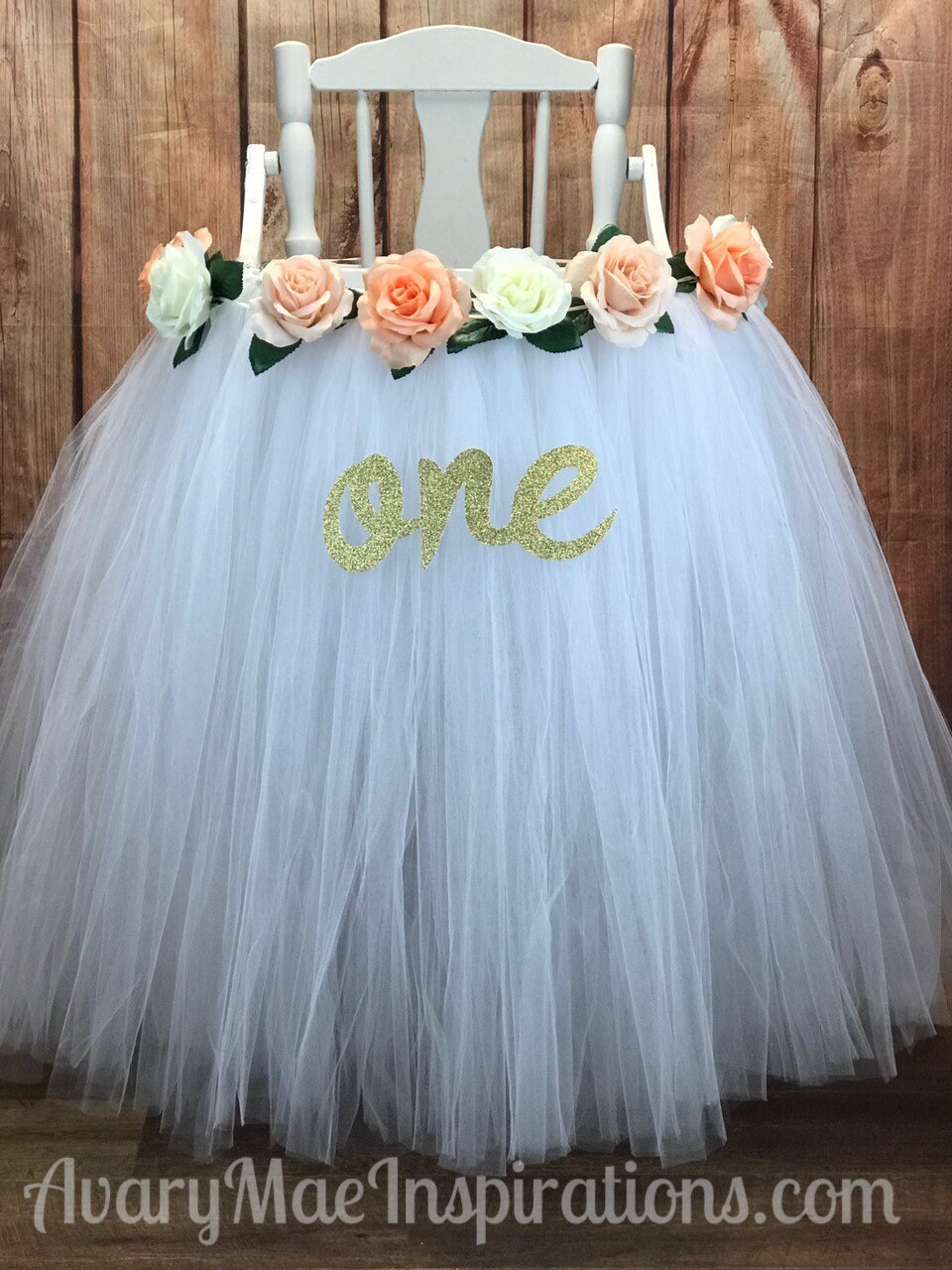 Floral High Chair Tutu High Chair Skirt White And Peach Etsy