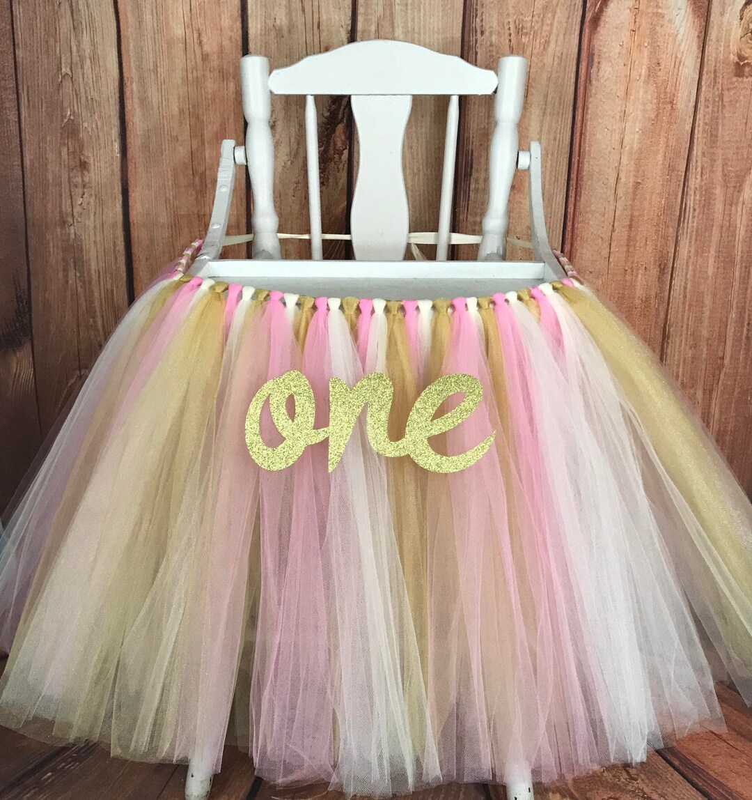 Pink and Gold High Chair Tutu, Highchair Tutu, High Chair Banner, Girls