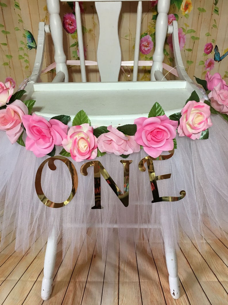 High Chair Tutu Highchair Tutu Skirt Pink and White Etsy