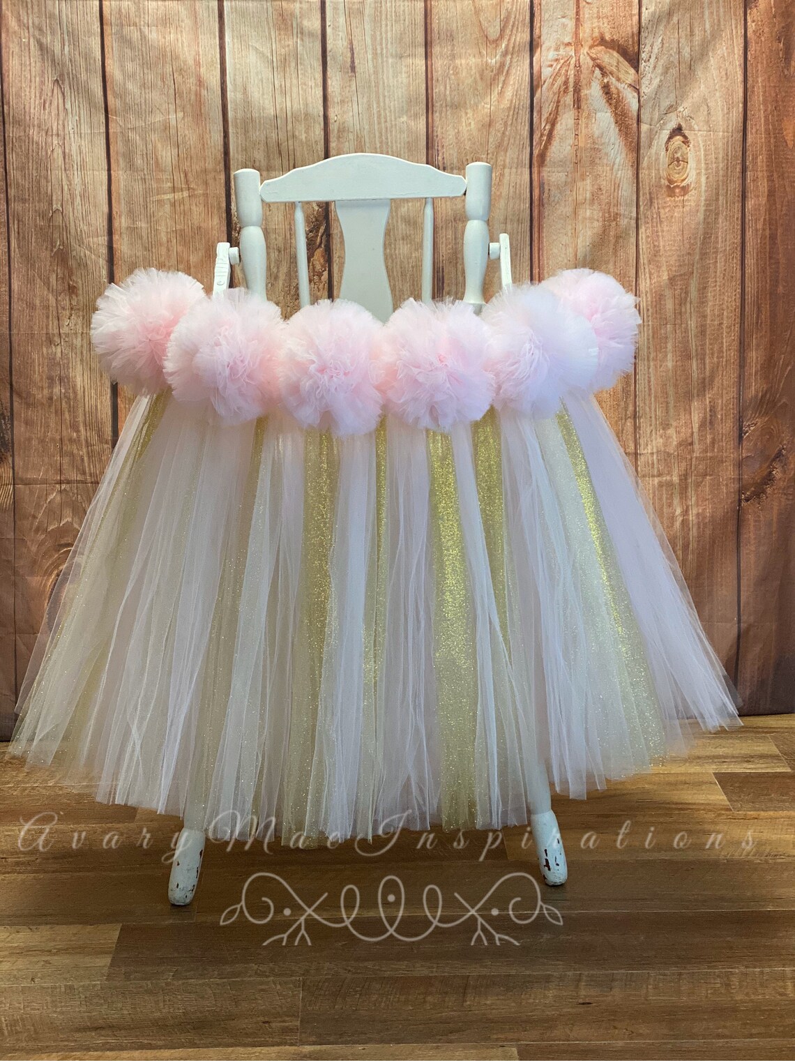 Pink and Gold High Chair Tutu Light Pink Tulle Highchair Etsy