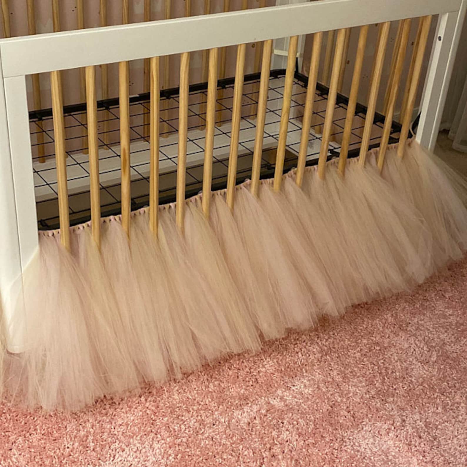 Pink Tulle Crib Skirt, ANY COLOR Tulle Crib Tutu, Beige and Light Pink