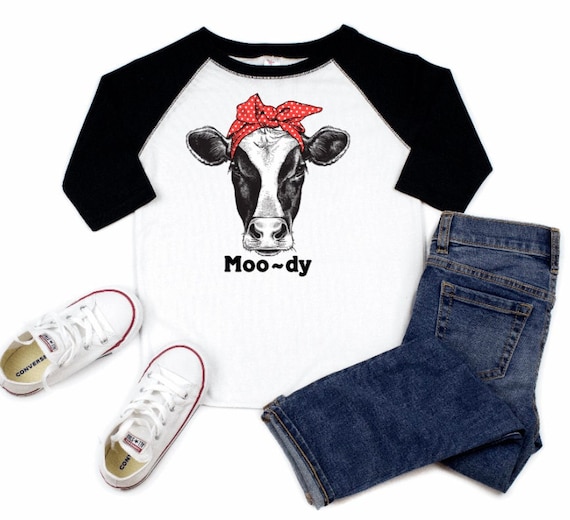 Girls Cow Shirt, Raglan Jersey, Funny Cow Tee Shirt, Toddler Cow Lover