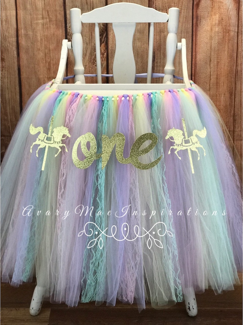 Carnival Horse ANY COLORS Girls First Birthday Carnival Highchair Banner Smash Cake Party Pink Carousel 1st Birthday High Chair Tutu
