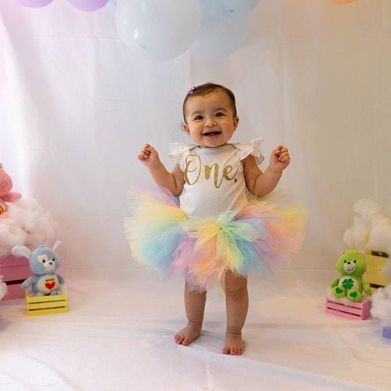 pastel rainbow first birthday outfit