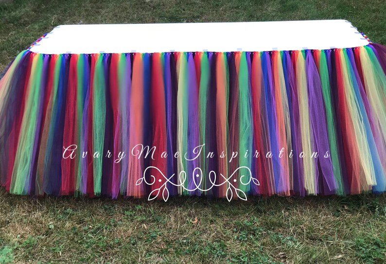Rainbow Tulle Table Skirt Rainbow Party Tutu Table Skirt Tulle Table Tutu Desert Shower ANY COLORS Tulle Tutu Table Skirt Birthday