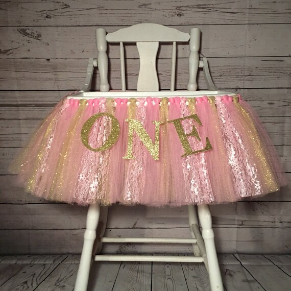 Pink and Gold High Chair Tutu- High Chair Skirt- Highchair tutu- Highchair skirt-Pink and Gold 1st Birthday- Pink and Gold High Chair Tutu Il_570xn