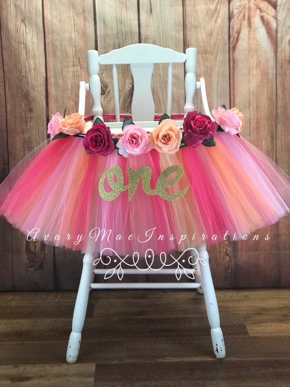 High Chair Tutu Banner Highchair Tulle Skirt Floral Girls 1st