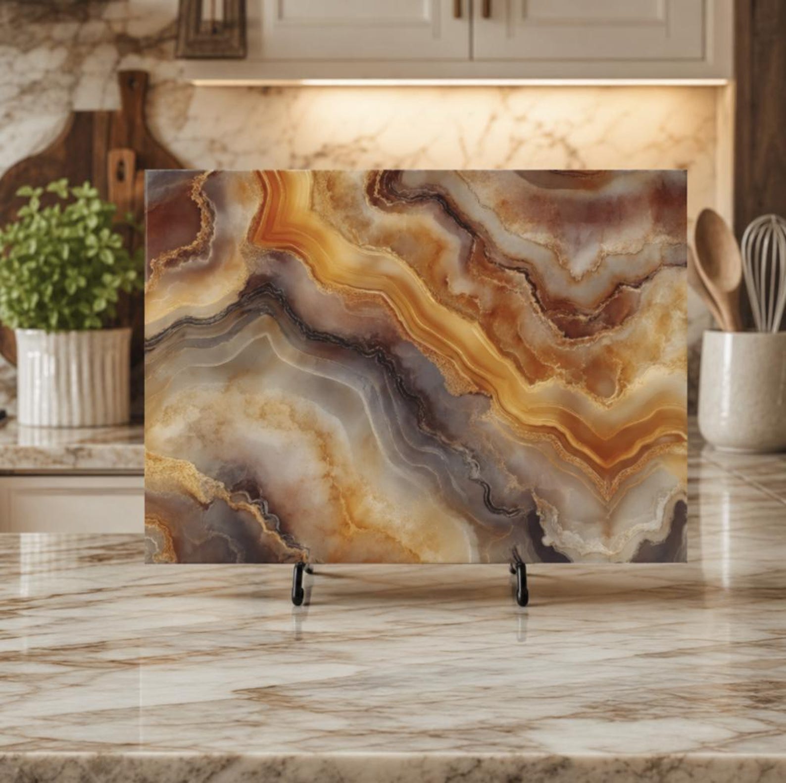 Brown Agate Glass Chopping Cutting Board, Kitchen Decor, Charcuterie Vacation Wedding Gift, Housewarming