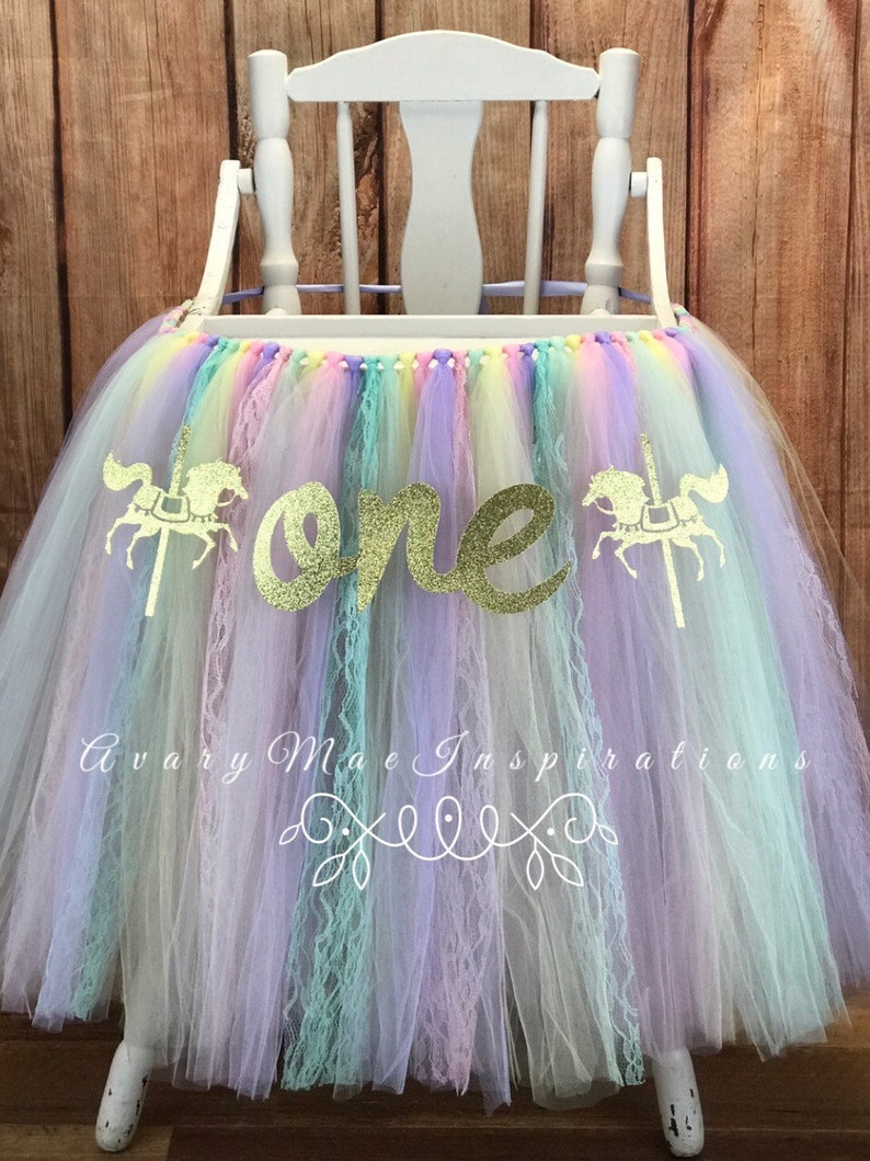 Carnival Horse ANY COLORS Girls First Birthday Carnival Highchair Banner Smash Cake Party Pink Carousel 1st Birthday High Chair Tutu