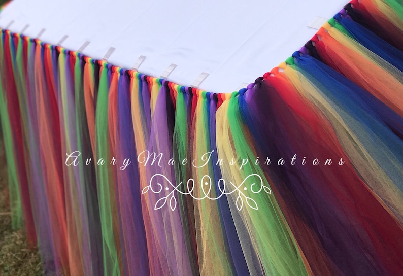 Rainbow Tulle Table Skirt Rainbow Party Tutu Table Skirt Tulle Table Tutu Desert Shower ANY COLORS Tulle Tutu Table Skirt Birthday