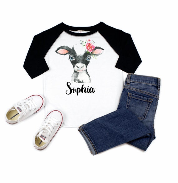 Black Cow Kids Jersey, Watercolor Farm Animal Girls Shirt, Holstein Cow Country Farmhouse Jersey, Toddler Cowgirl, Farm Girl Cow Print Shirt Il_570xn