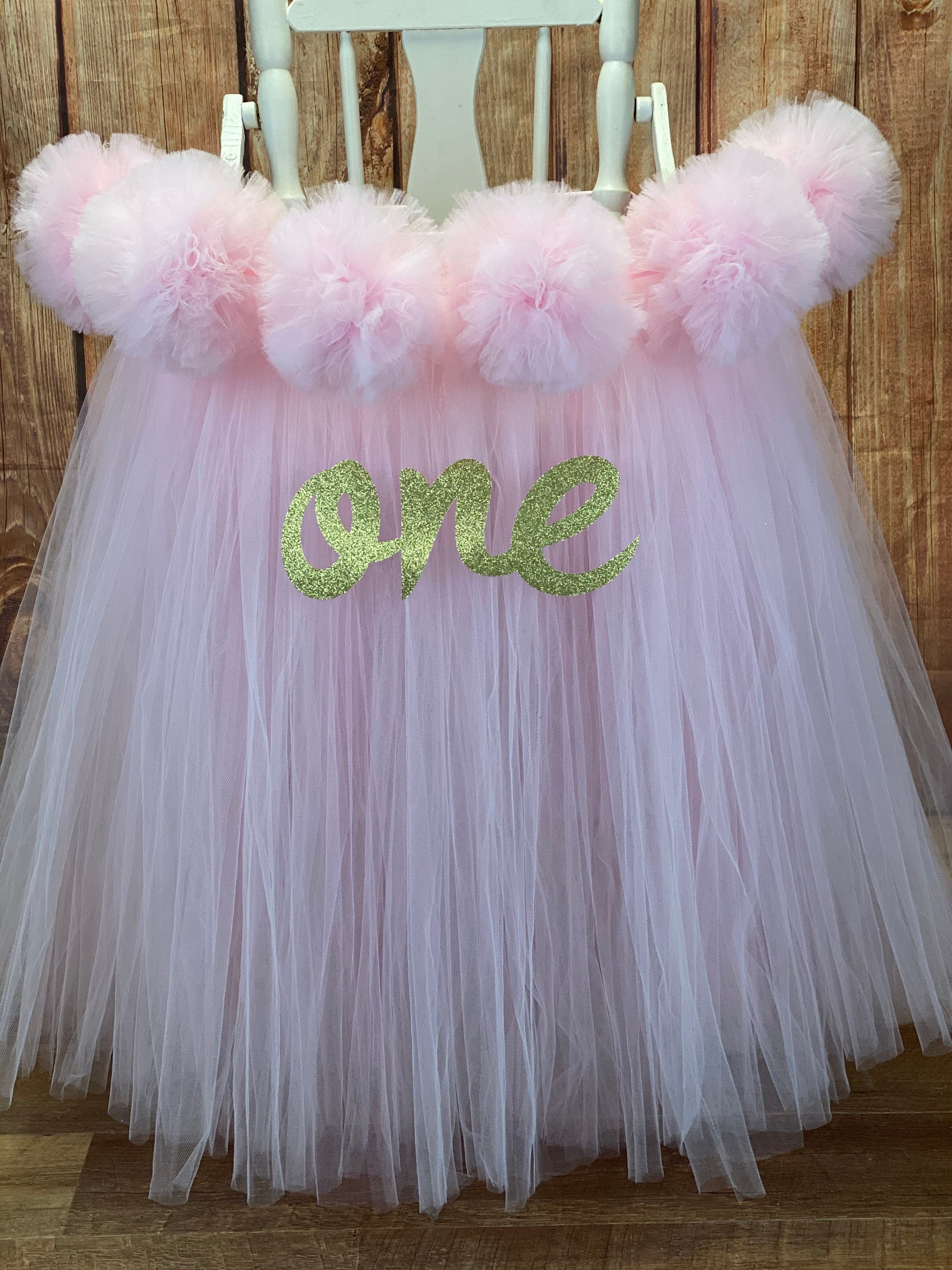 Pink and Gold High Chair Tutu Highchair Banner With Pompoms Etsy